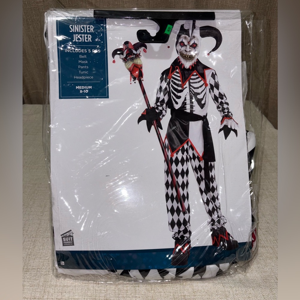 New- Spirit Jester Costume with Mask - Black, White, Red
